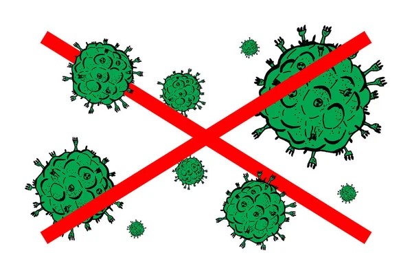 Set bakteri 2019-nCoV pada latar belakang putih. Ikon vektor Coronavirus dengan salib merah. COVID-19 Bakteri Corona tanda penyakit virus. Simbol konsep pandemi SARS. Pandemi. Kesehatan manusia dan medis . - Stok Vektor