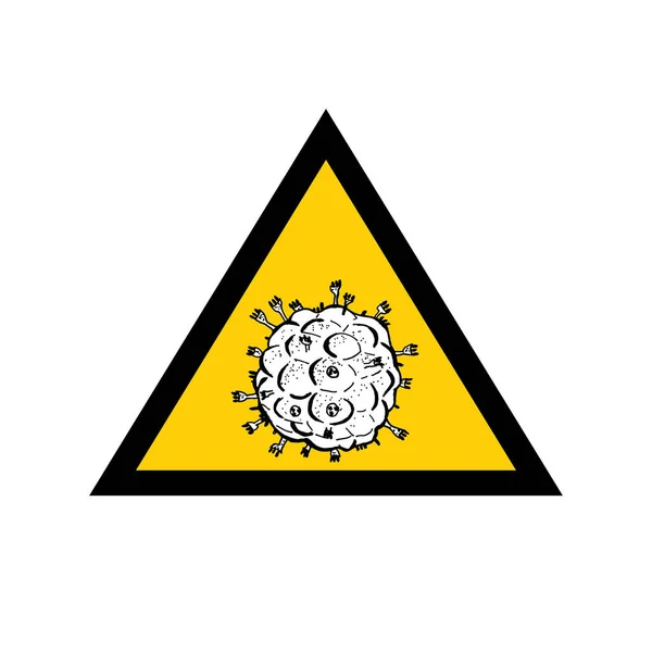 Bakteri 2019-nCoV diisolasi dengan latar belakang putih. Coronavirus dalam Ikon vektor segitiga. COVID-19 Bakteri Corona tanda penyakit virus. Simbol konsep pandemi SARS. Pandemi. Kesehatan manusia medis - Stok Vektor