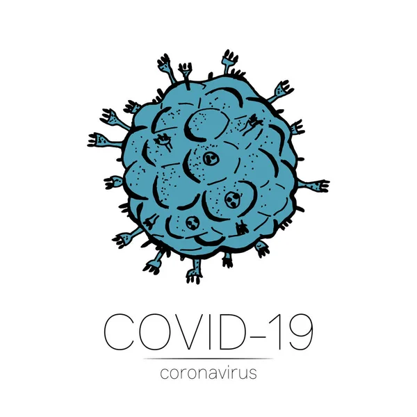 Bakteri biru 2019-nCoV diisolasi dengan latar belakang putih. Ikon vektor Coronavirus. COVID-19 Bakteri Corona tanda penyakit virus. Simbol konsep pandemi SARS. Pandemi. Kesehatan manusia dan medis . - Stok Vektor