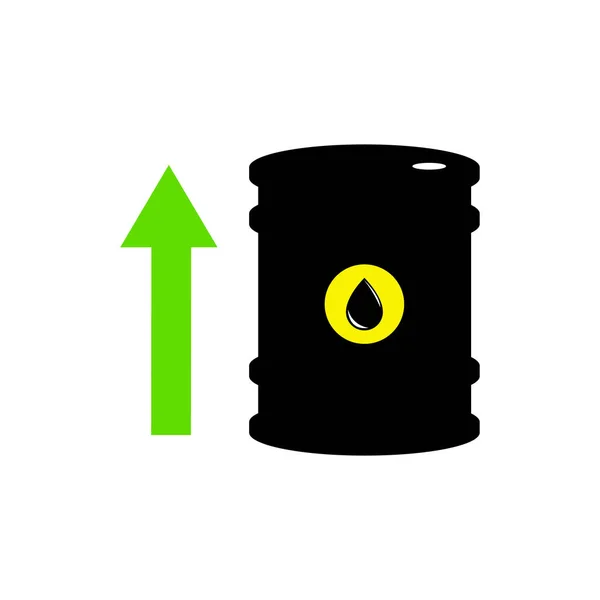 Signo vectorial de aceite. Estadísticas arriba. Símbolo negro de petróleo aislado sobre fondo blanco. Silueta de barril y líquido de mancha. Industria de exploración, ilustración . — Vector de stock