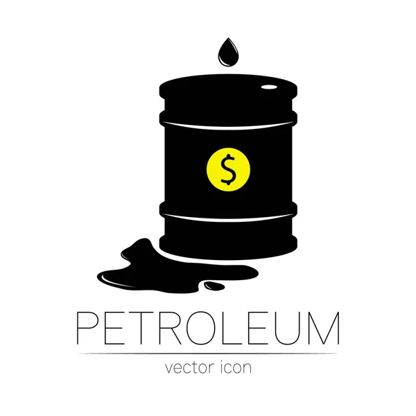 Signo vectorial de petróleo con dinero en dólares. Símbolo negro de petróleo aislado sobre fondo blanco. Silueta de barril y líquido de mancha. Industria de exploración, ilustración. Petroquímica y mercado . — Archivo Imágenes Vectoriales