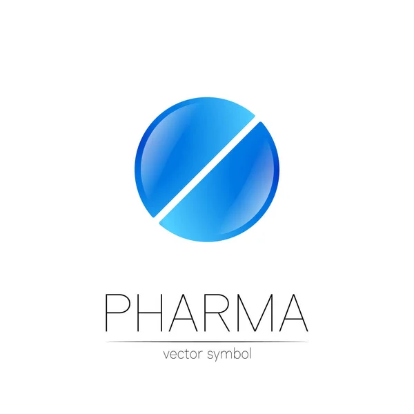 Φαρμακευτικό σύμβολο φορέα για το φαρμακοποιό, το φαρμακείο, το γιατρό και το φάρμακο. Σύγχρονη σχεδιασμό vector λογότυπο σε λευκό φόντο. Φαρμακευτικό μπλε εικονίδιο χάπι δισκίο λογότυπο. Βιομηχανία της υγείας — Διανυσματικό Αρχείο