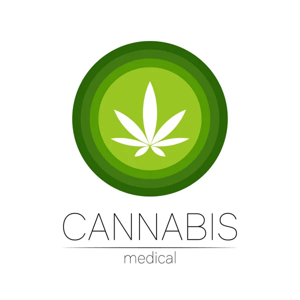 Cannabis vektor logotyp för medicin och läkare. Medicinsk marijuana symbol. Läkemedel med växter och blad för hälsa. Begreppet tecken på grön ört. Grön färg cirkel på vitt — Stock vektor