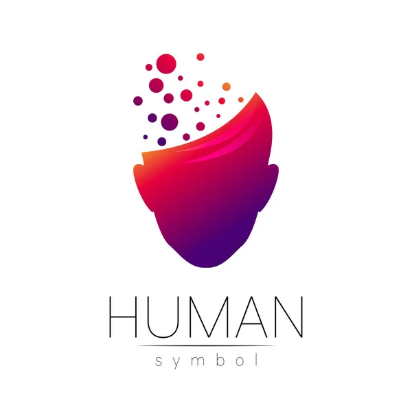 Vectorsymbool van het menselijk hoofd. Persoon gezicht. Rode violette kleur geïsoleerd op wit. Concept teken voor het bedrijfsleven, wetenschap, psychologie, geneeskunde, technologie. Creatief teken ontwerp Man silhouet. Modern logo — Stockvector