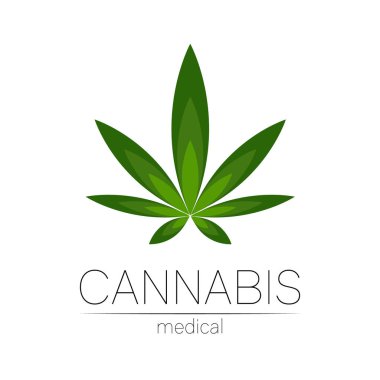 Cannabis vector logotype for medicine and doctor. Medical marijuana symbol. Pharmaceuticals with plant and leaf for health. Concept sign of green herb. Green color on white. clipart