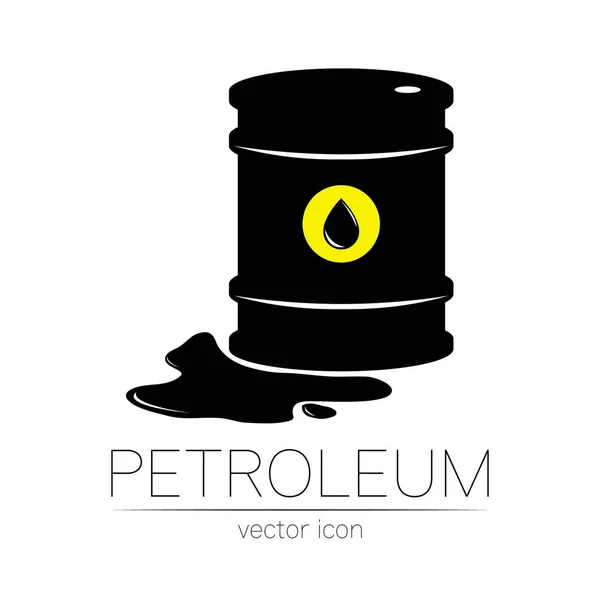 石油のベクトル記号。白い背景に隔離された黒いシンボルオイル。バレルシルエットとスポットリギッド。探検の産業、イラスト。石油化学・市場. — ストックベクタ