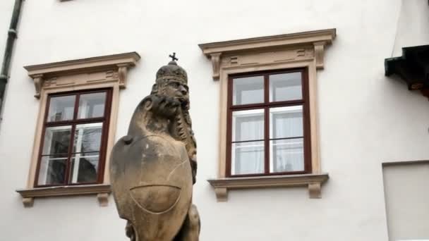 Entrance parliament detail lion statue, Vienna — Stock Video