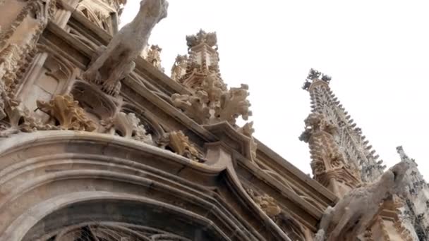 Close-up van Stephen kerk, kathedraal tower in Wenen, gouden kruis in bewolkte dag — Stockvideo