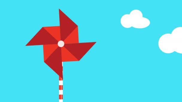 Afbeelding van de beweging van een rode pinwheel die wordt bewogen door de wind — Stockvideo