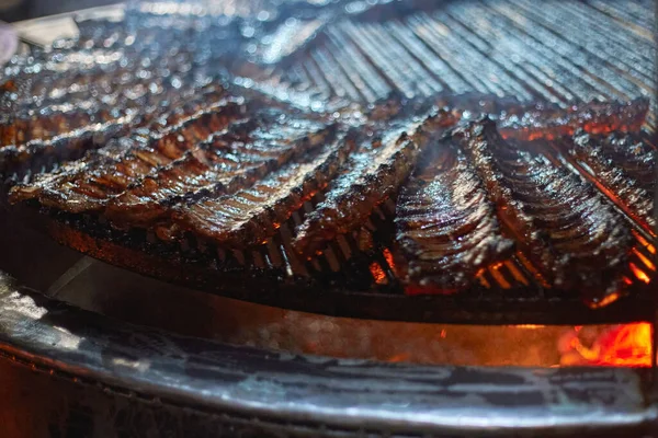 Cottura Costole Maiale Grande Barbecue — Foto Stock