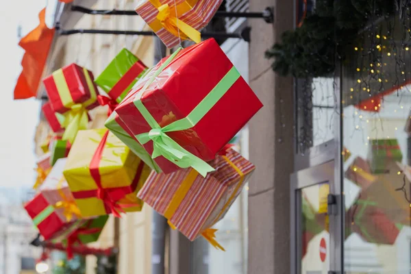 Christmas Decorations Street Entrance Store — Stock Photo, Image