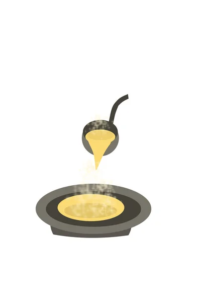 Use Ladle Pour Bowl Soup Full — 스톡 사진