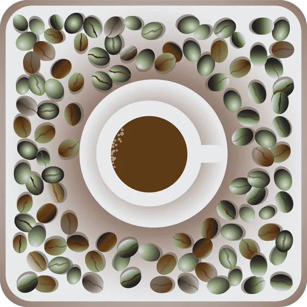한 잔의 커피와 녹색 커피 콩. — 스톡 벡터