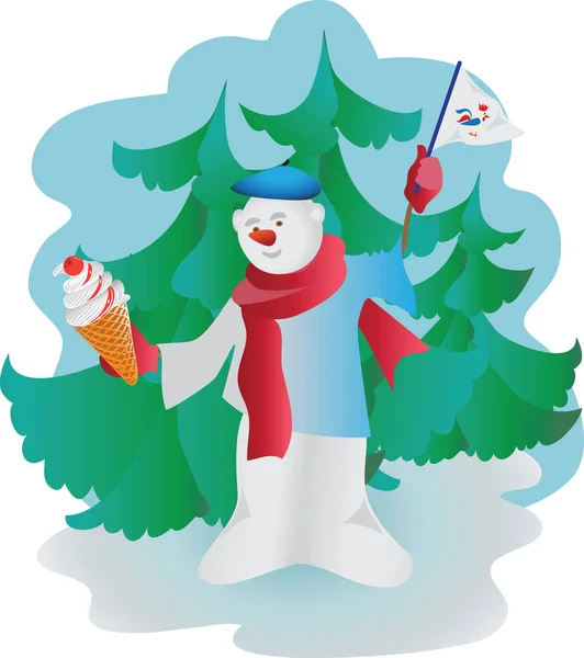 Bonhomme de neige avec crème glacée . — Image vectorielle