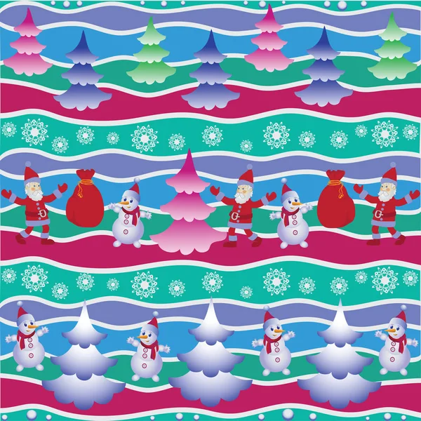 圣诞树、 圣诞老人、 雪人。模式. — 图库矢量图片