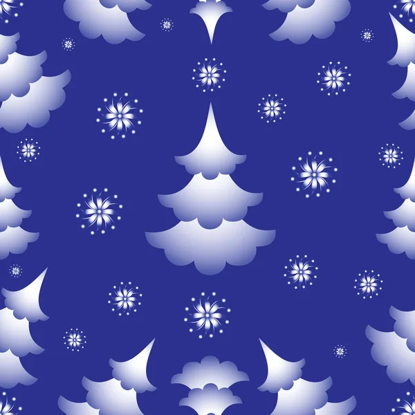 Árbol de Navidad azul claro y copos de nieve . — Vector de stock