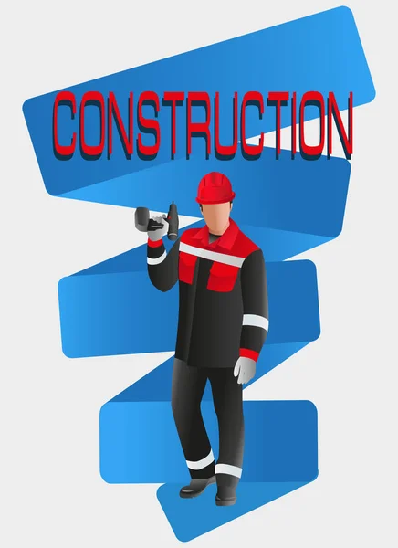 Obrero constructor. CONSTRUCCIÓN . — Archivo Imágenes Vectoriales