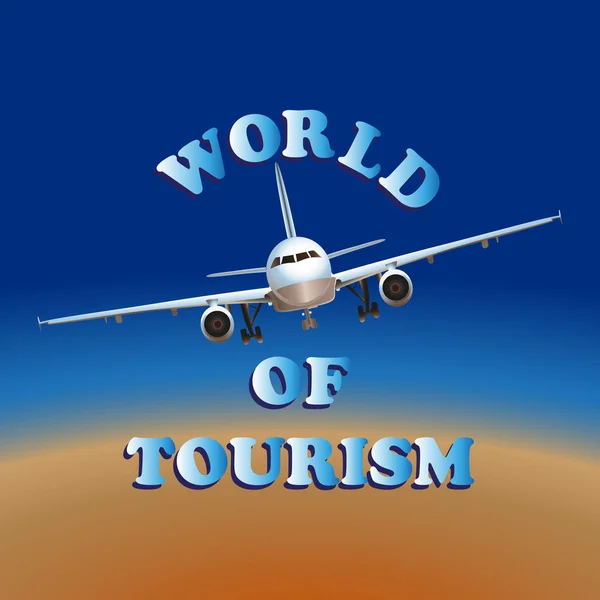 Viajar en avión. El mundo del turismo . — Vector de stock