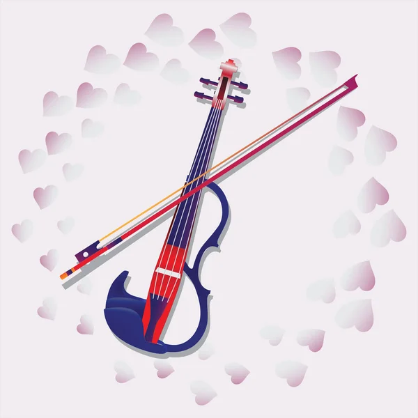 Meu amor. Violino. Para bilhetagem, programa de lembranças, Anons em Jornais, convites para a noite de música. Composição com corações rosa de cumprimentos no Dia de Valentim, noivado, casamento . —  Vetores de Stock