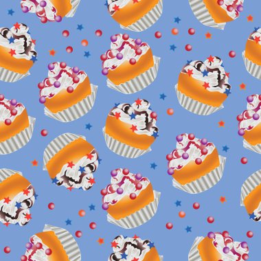 Krema, yıldız ve badem ile cupcakes.