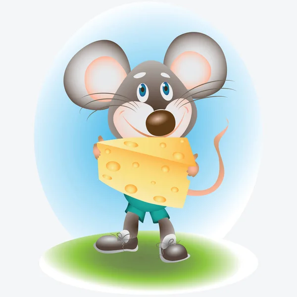 Joyful Mouse and cheese. — Stock Vector