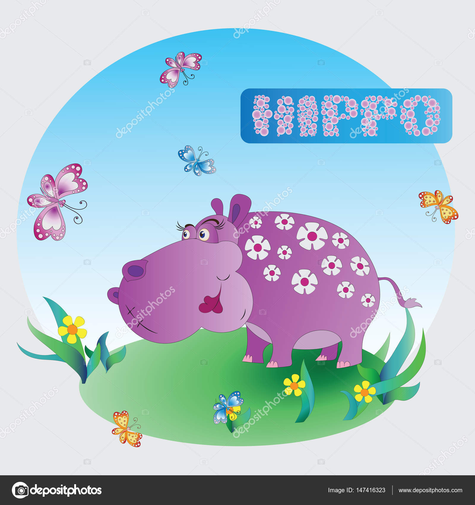 Disegno di un bambino Ippopotamo dentellare Personaggi dei cartoni animati Design per il modello tessuti libri per bambini l immagine di sfondo