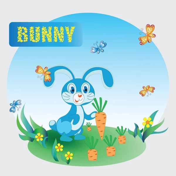 Fun Bunny and carrot . Zoo. — Stock Vector