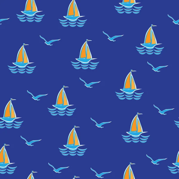 Море, вітрильник і чайки . — стоковий вектор