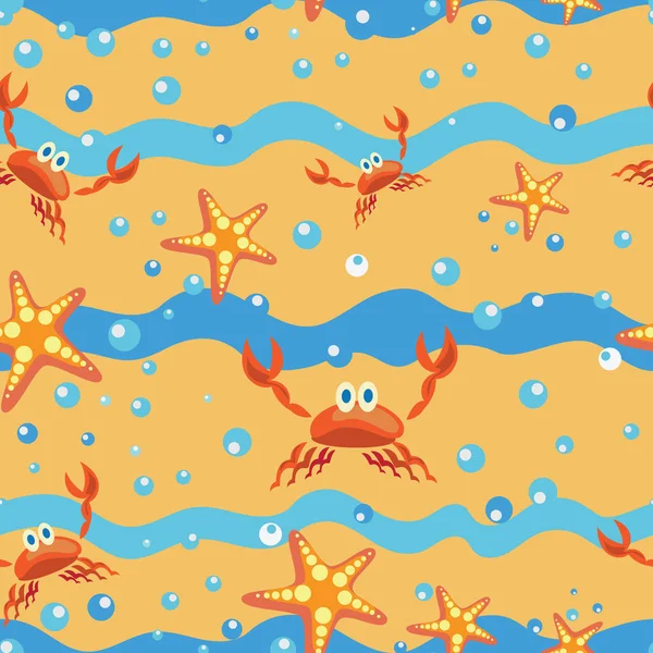 Estrella de mar, cangrejos y mar . — Archivo Imágenes Vectoriales
