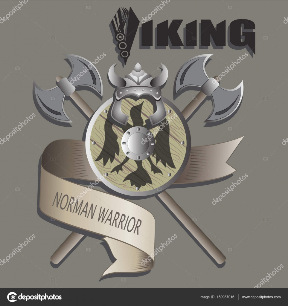 Hjelm, skjold og økse. Viking . Stockvektor af ©velishchuknatali 150987016, image size:963x1024