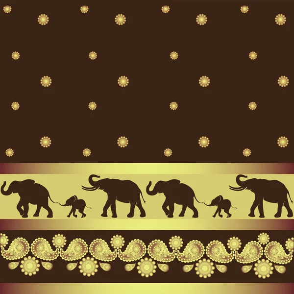 Elephants in the Golden ornament. — Stock Vector