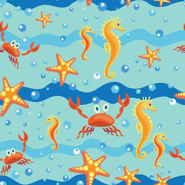 Caballo de mar, estrella de mar y cangrejo. S — Archivo Imágenes Vectoriales