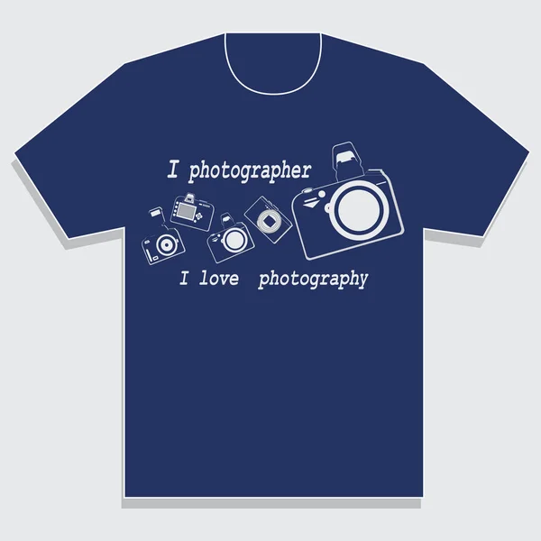 Fotoğrafik donanımlar ile fotoğrafçı için T-shirt. — Stok Vektör