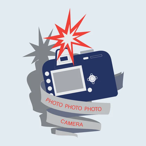 Fotoaparát, flash a pásky s textem. — Stockový vektor