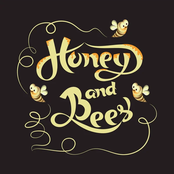 Poster with the bees and the inscription HONEY AND BEES. — Stock Vector