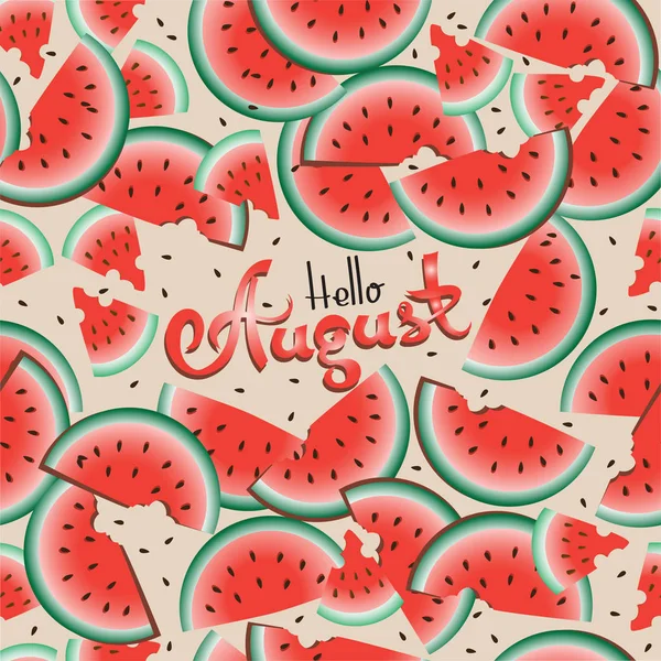 Hallo August vor dem Hintergrund von Wassermelonen. — Stockvektor