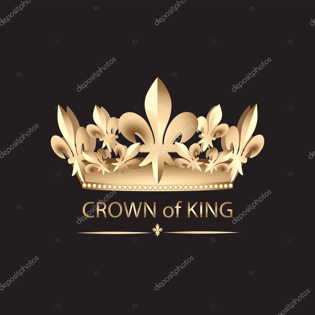 CROWN OF KING. Emblem. Abstract luxury, royal golden company logo icon vector design. Elegant crown, tiara, diadem premium symbol.