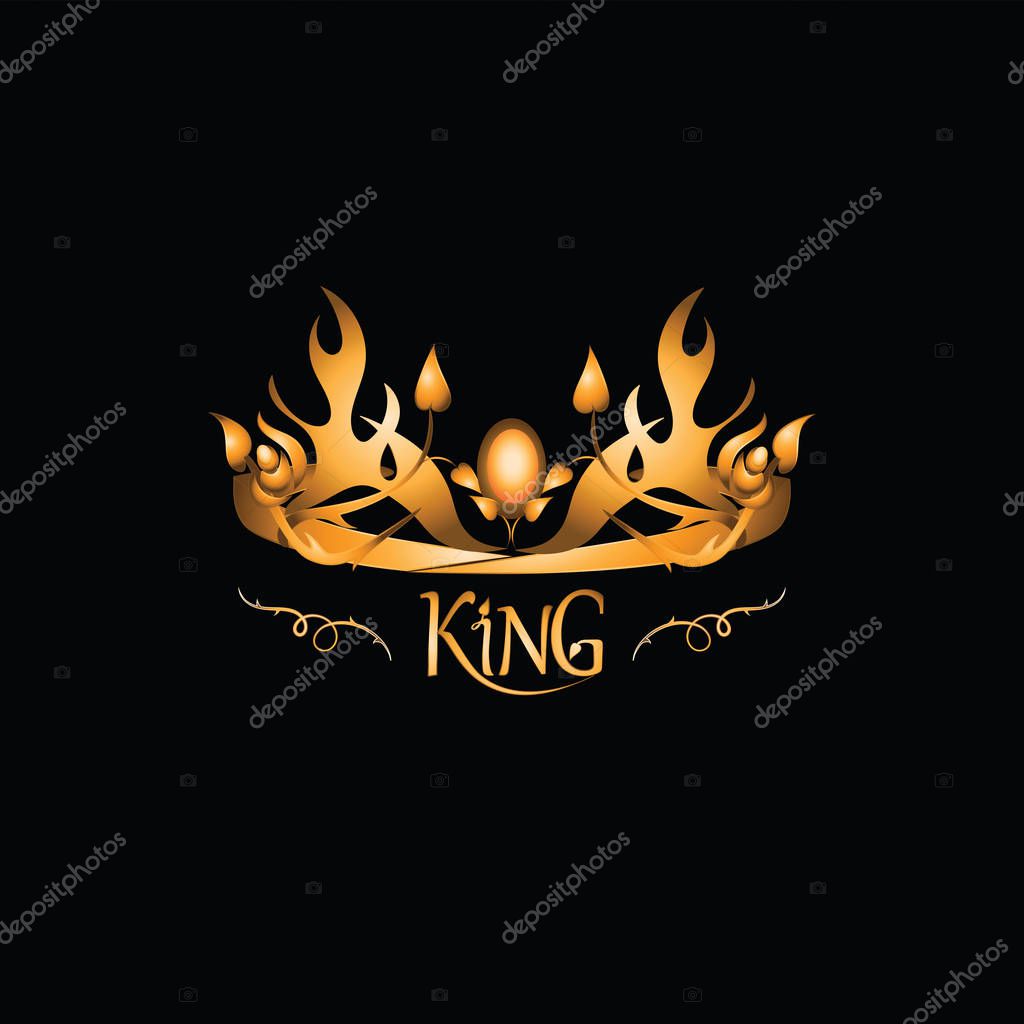Golden tiara with the inscription the KING. Emblem. Abstract luxury, royal golden company logo icon vector design. Elegant crown, tiara, diadem premium symbol.