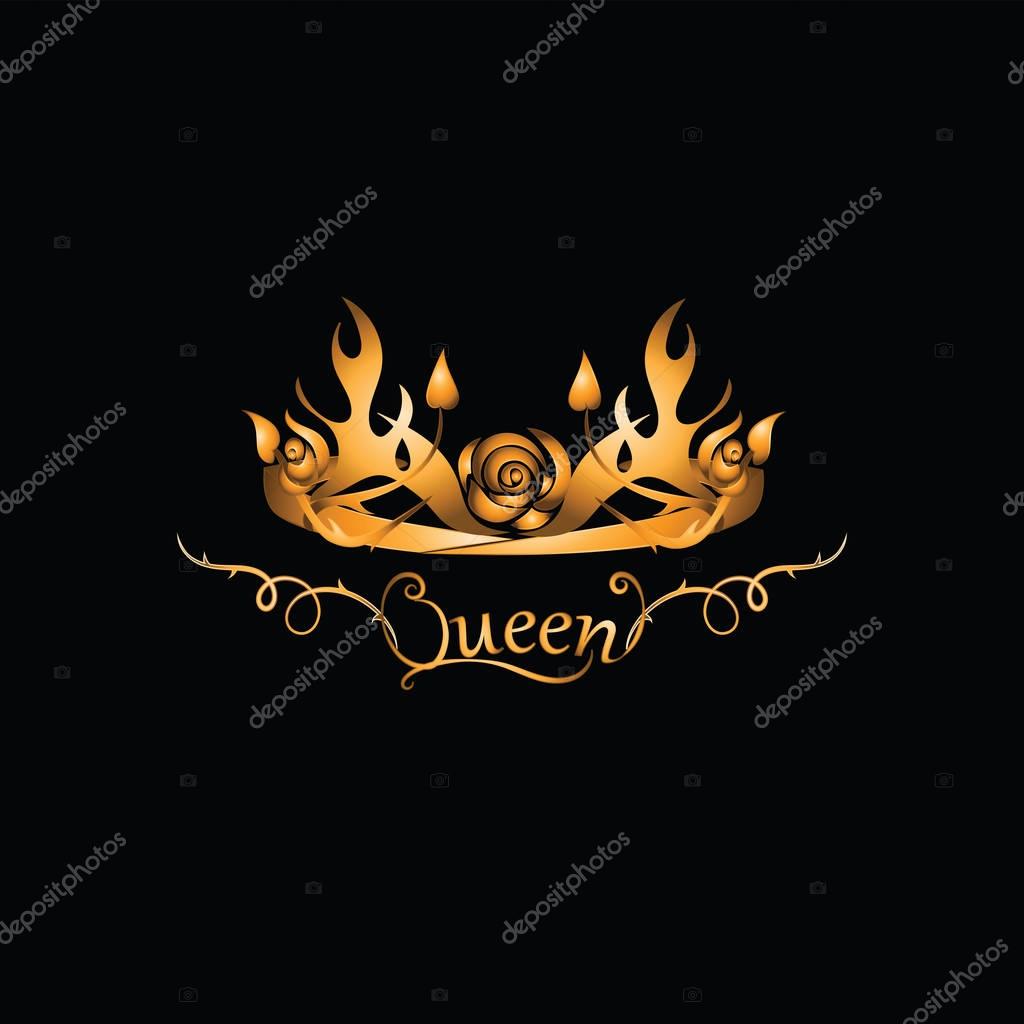 Gold tiara for the QUEEN. Emblem. Abstract luxury, royal golden company logo icon vector design. Elegant crown, tiara, diadem premium symbol.