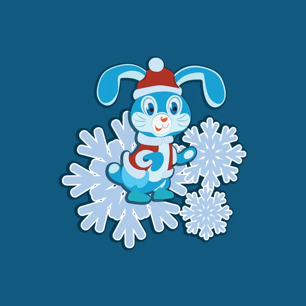 Lapin et flocon de neige sur fond bleu . — Image vectorielle