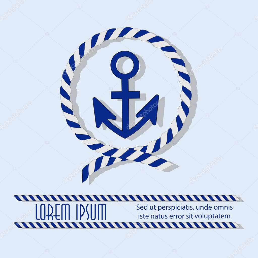 Anchor in a circle with a sea rope. Emblem. Sticker. Poster with place for text. The concept of maritime navigation, competitions, tourism, recreation, travel. Design for printing on fabric or paper.