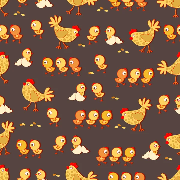 Pollo mamma e piccoli polli su uno sfondo scuro . — Vettoriale Stock