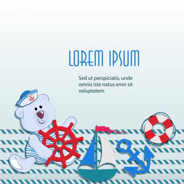 Kutup oyuncak ayı llittle direksiyon simidi ile deniz poster. 