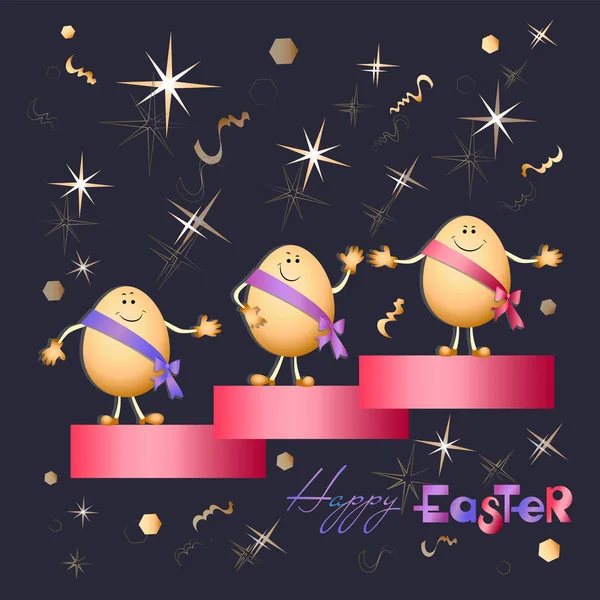 Starry Easter eggs with a festive greeting. Happy easter! — Stock Vector