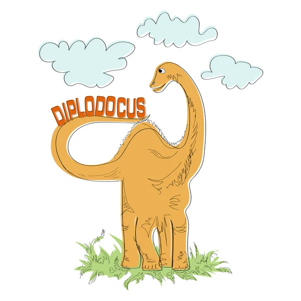 Diplodocus. Vectorillustratie van een oranje dinosaurus. — Stockvector