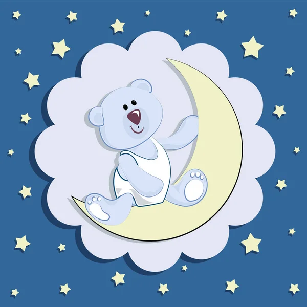 Cachorro oso polar y una luna joven en el fondo del cielo estrellado . — Archivo Imágenes Vectoriales