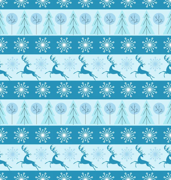 Vánoční Pozadí Běžící Jelen Sněhové Vločky Zimní Les Vánoční Novoroční — Stockový vektor