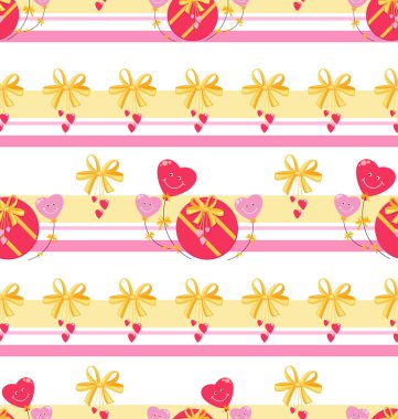 Sevgililer Günü, doğum günü şablonu. Hediye arka planı, kalp şeklinde yaylı balonlar.. 