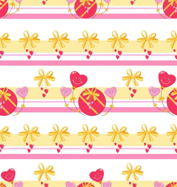 Valentijnsdag, Verjaardag patroon. Cadeau achtergrond, hartvormige ballonnen met strikken. — Stockvector
