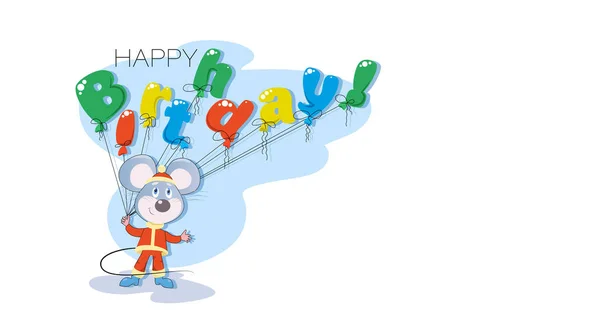 Happy birthday background. Cartoon rat with a greeting. — Stock Vector